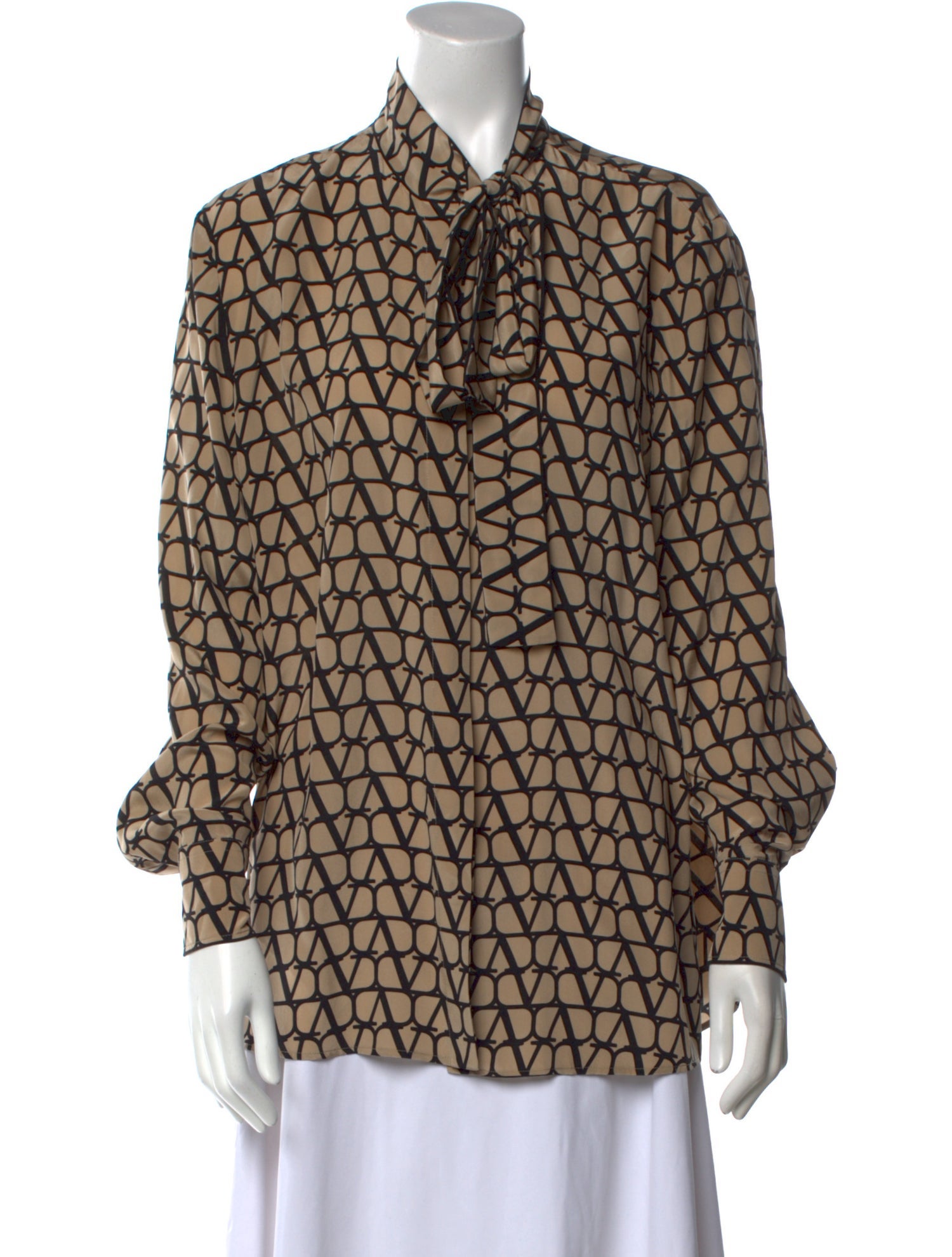 Valentino Printed Tie Neck Button-Up Top