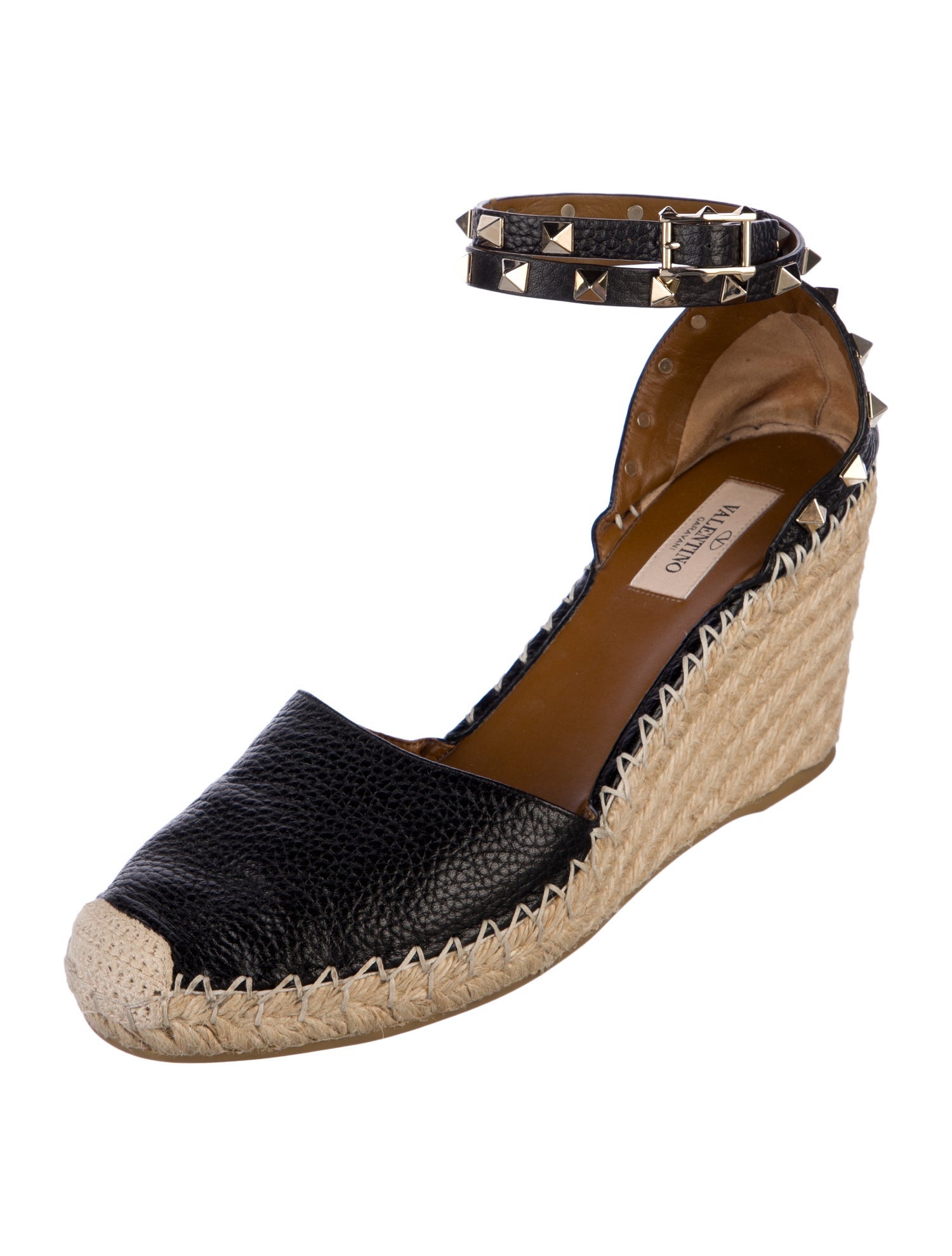 Valentino Rockstud Accents Leather Espadrilles