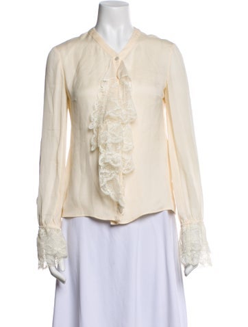 Valentino Tops Silk V-Neck Blouse S