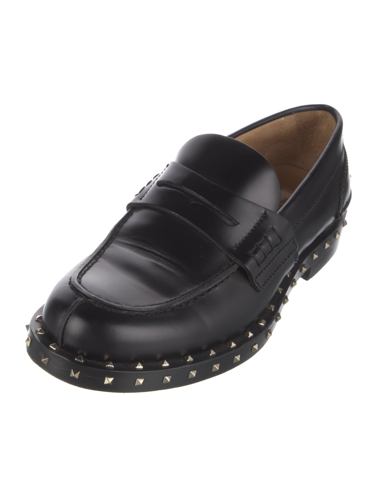 Valentino Rockstud Accents Leather Loafers