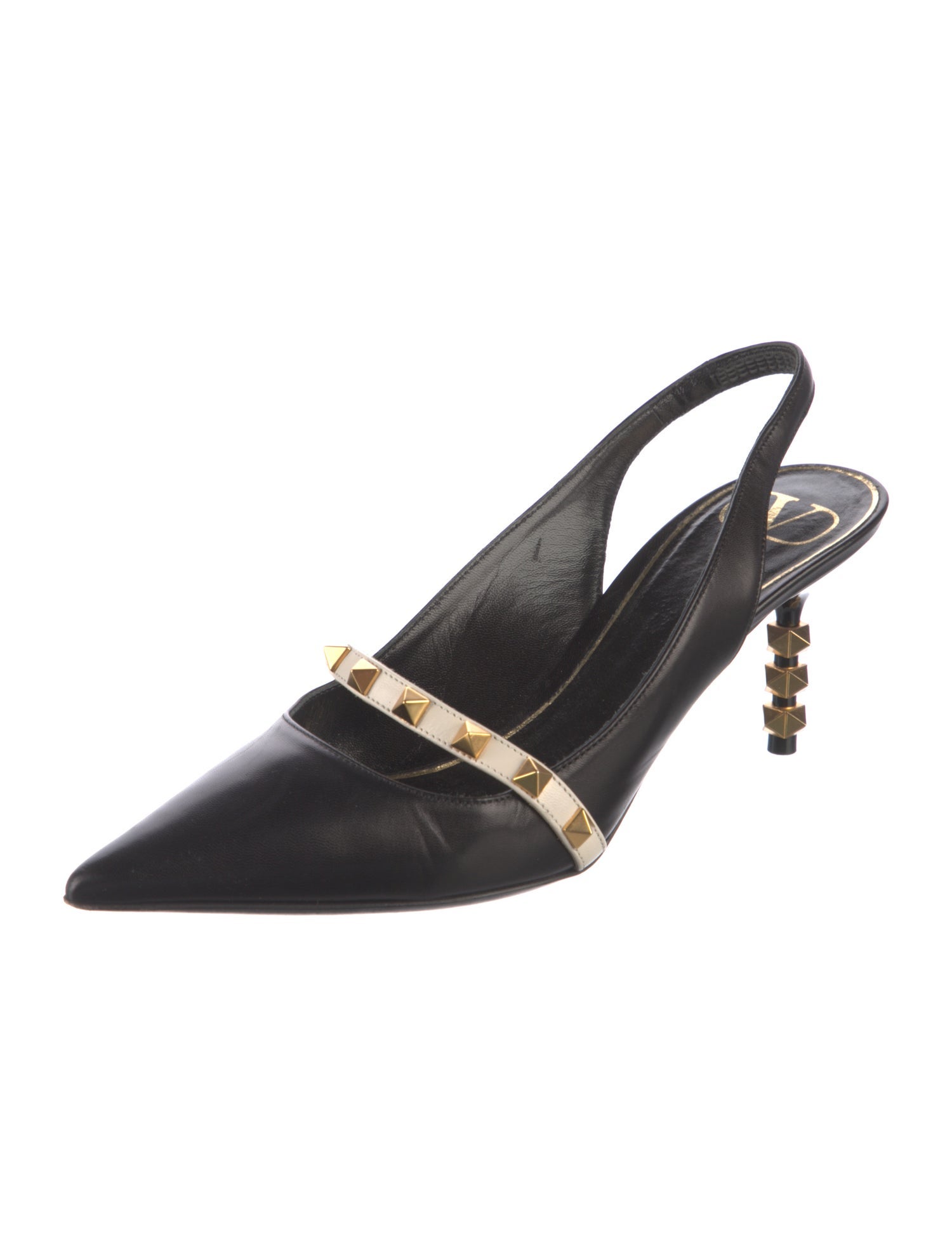 Valentino Rockstud Accents Leather Slingback Flats