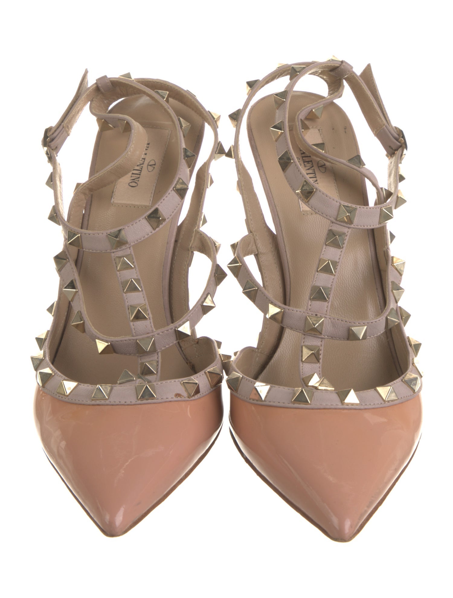 Valentino Rockstud Accents Patent Leather T-Strap Pumps