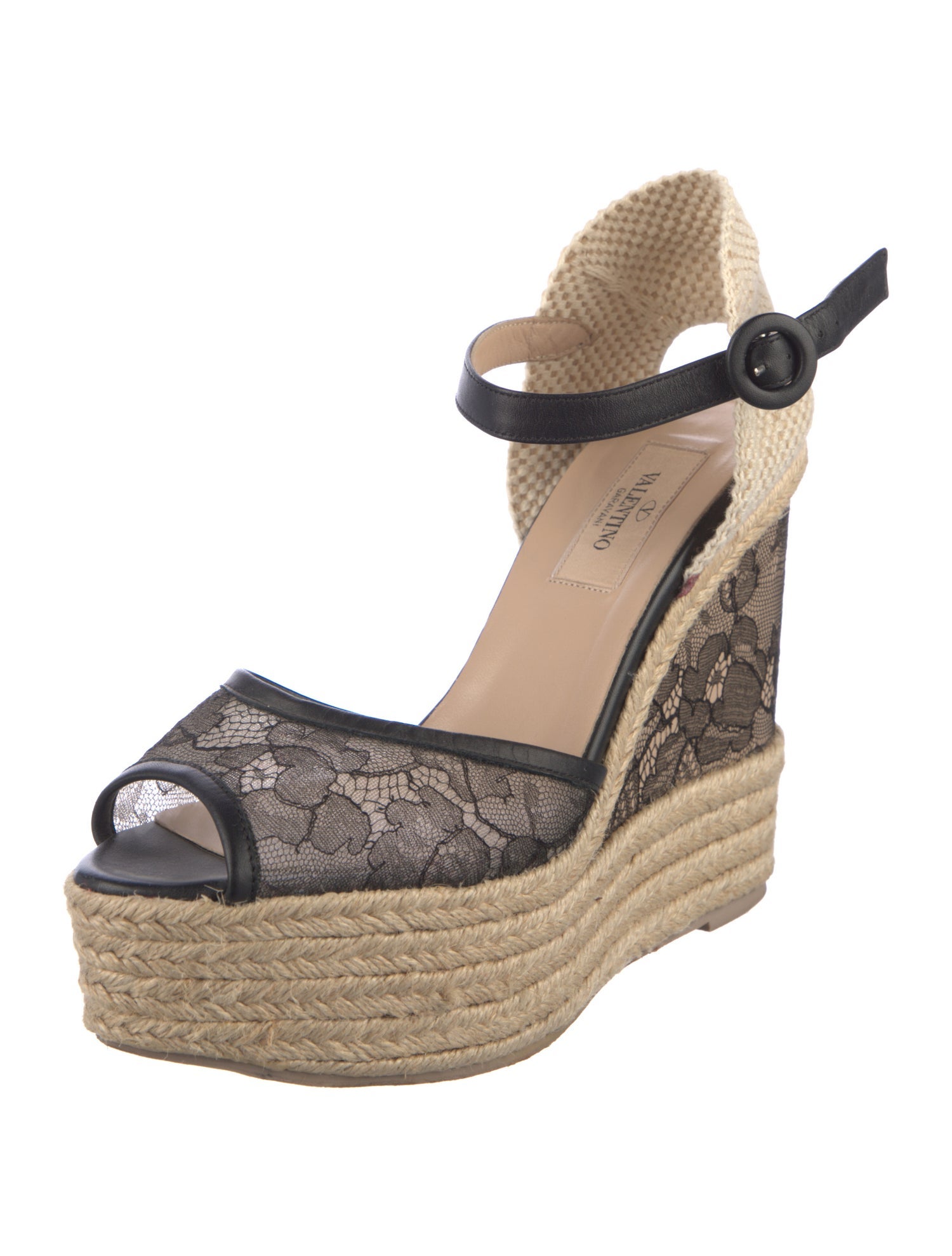 Valentino Leather Lace Pattern D'Orsay Pumps