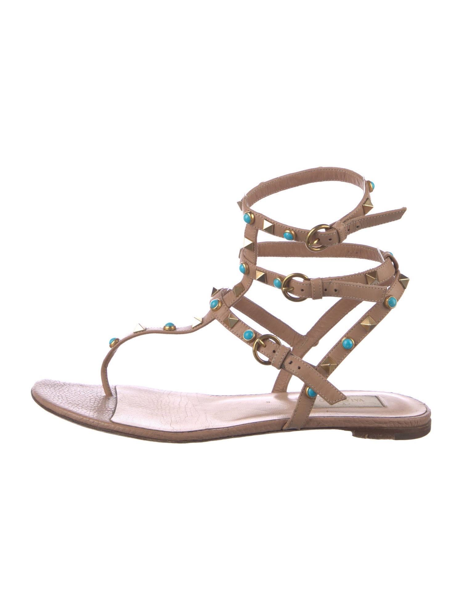 Valentino Rockstud Accents Leather Gladiator Sandals