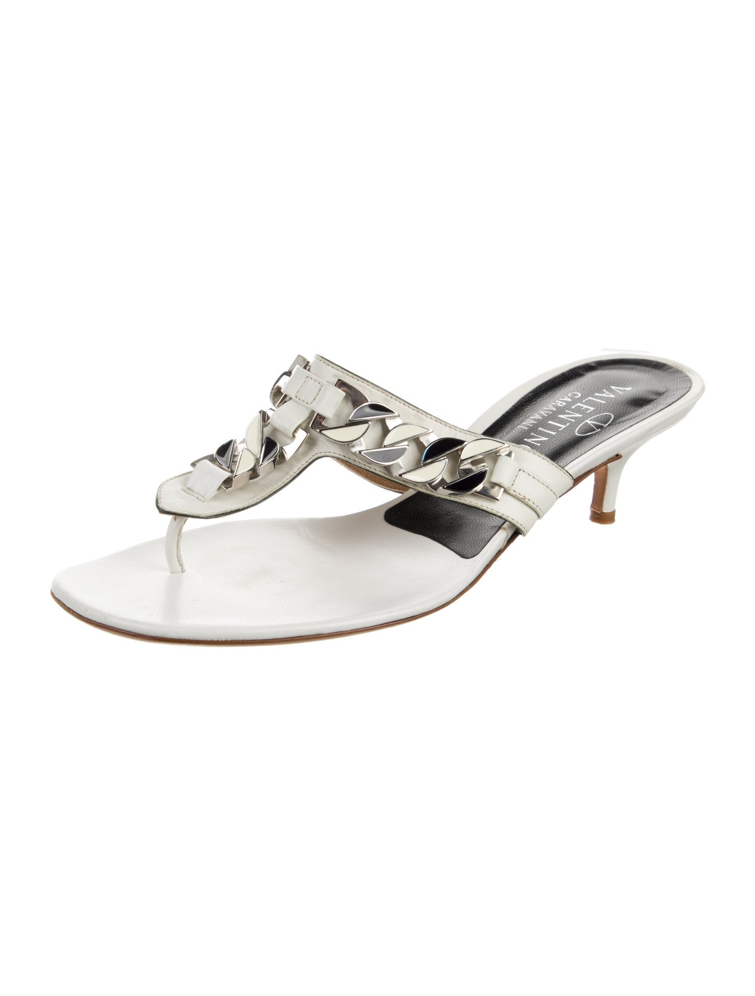 Valentino Chain-Link Accent Leather Slides