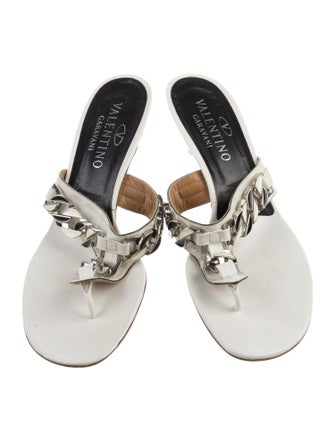 Valentino Chain-Link Accent Leather Slides