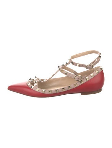 Valentino Flats Rockstud Accents Leather Ballet IT 37 | 7