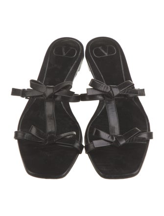 Valentino Leather Bow Accents Slides