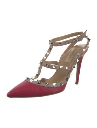 Valentino Rockstud Accents Leather T-Strap Pumps