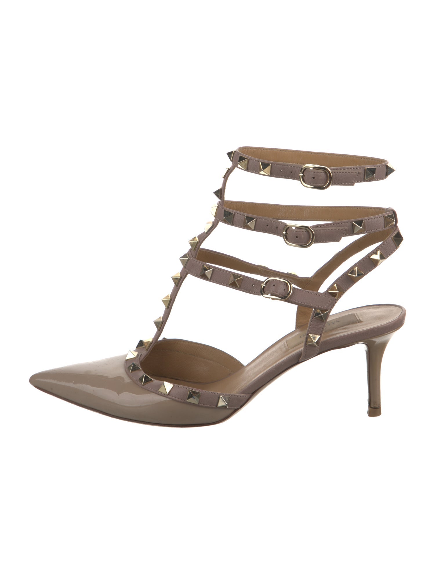 Valentino Rockstud Accents Patent Leather T-Strap Pumps