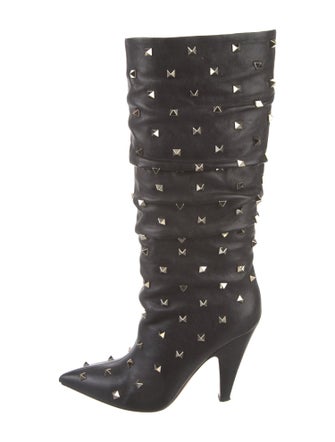 Valentino Rockstud Accents Leather Lace-Up Boots
