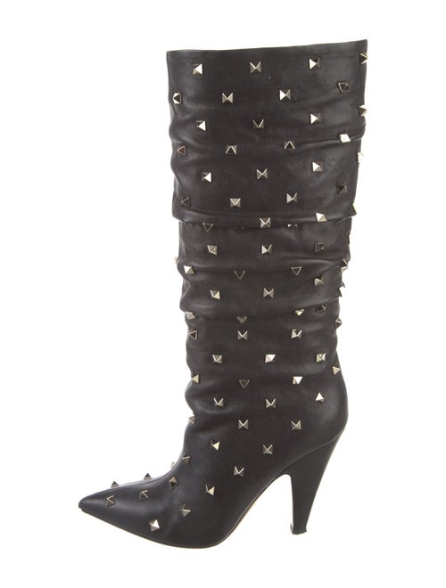 Valentino Rockstud Accents Leather Lace-Up Boots
