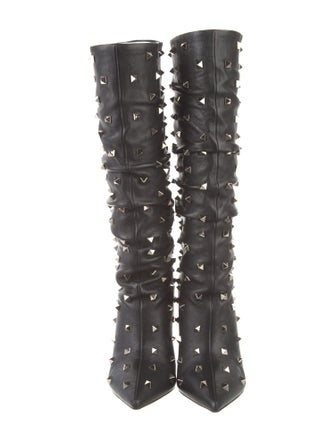 Valentino Rockstud Accents Leather Lace-Up Boots