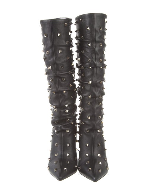 Valentino Rockstud Accents Leather Lace-Up Boots