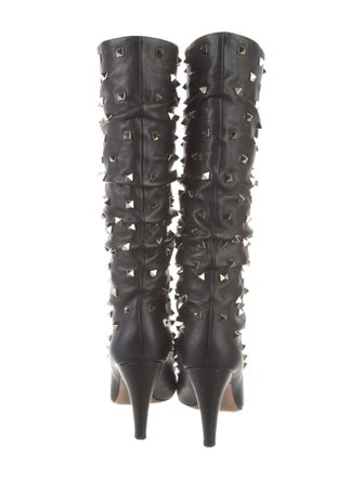 Valentino Rockstud Accents Leather Lace-Up Boots