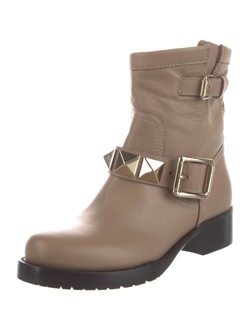 Valentino Rockstud Accents Leather Moto Boots