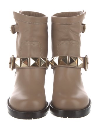 Valentino Rockstud Accents Leather Moto Boots