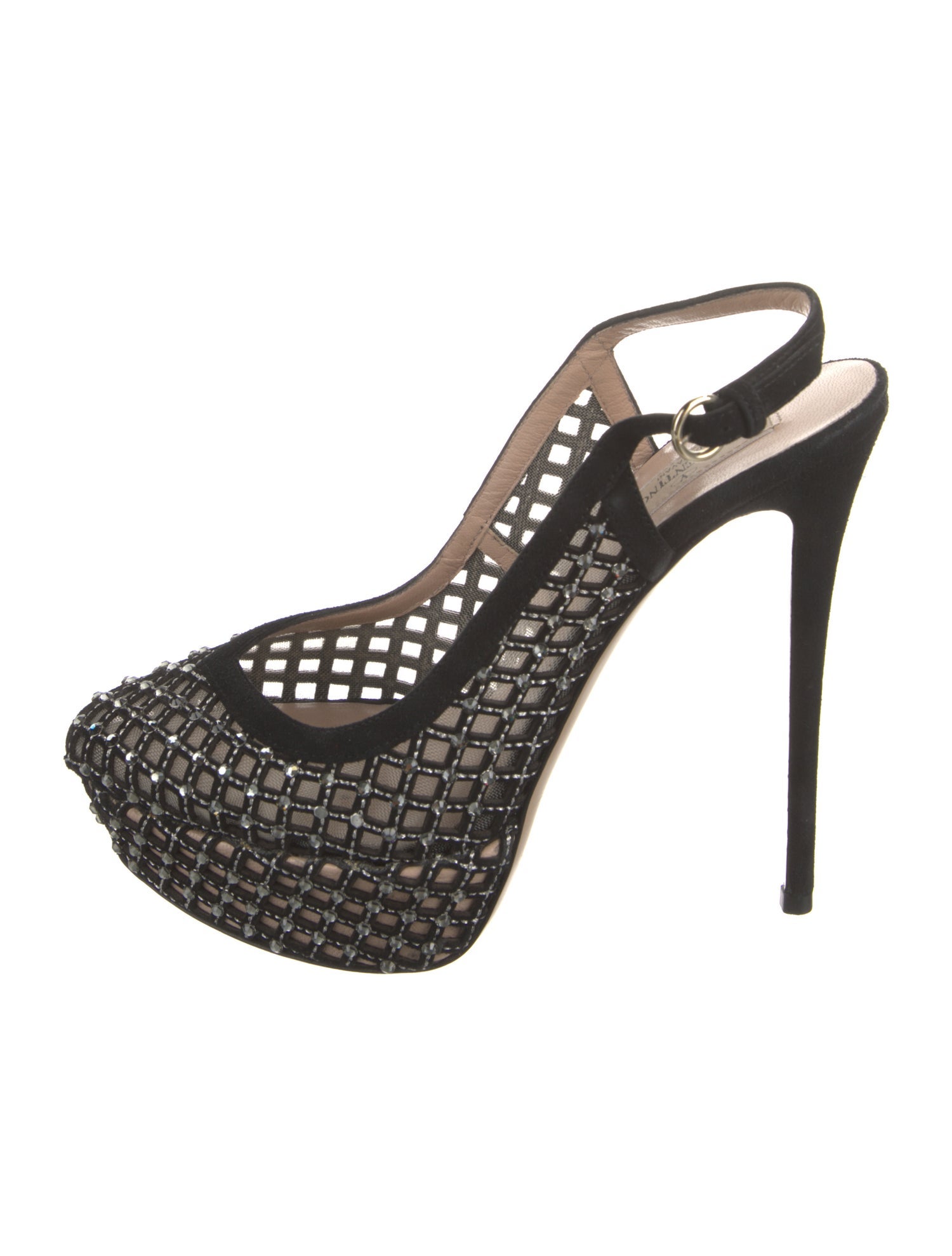 Valentino Suede Mesh Accents Slingback Pumps