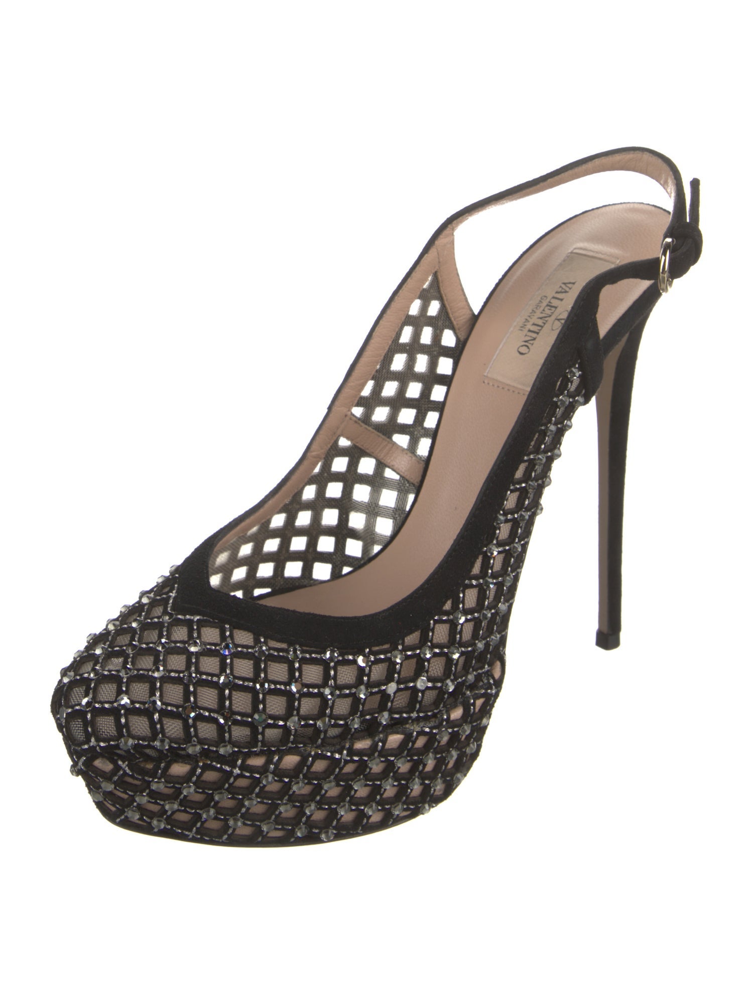 Valentino Suede Mesh Accents Slingback Pumps