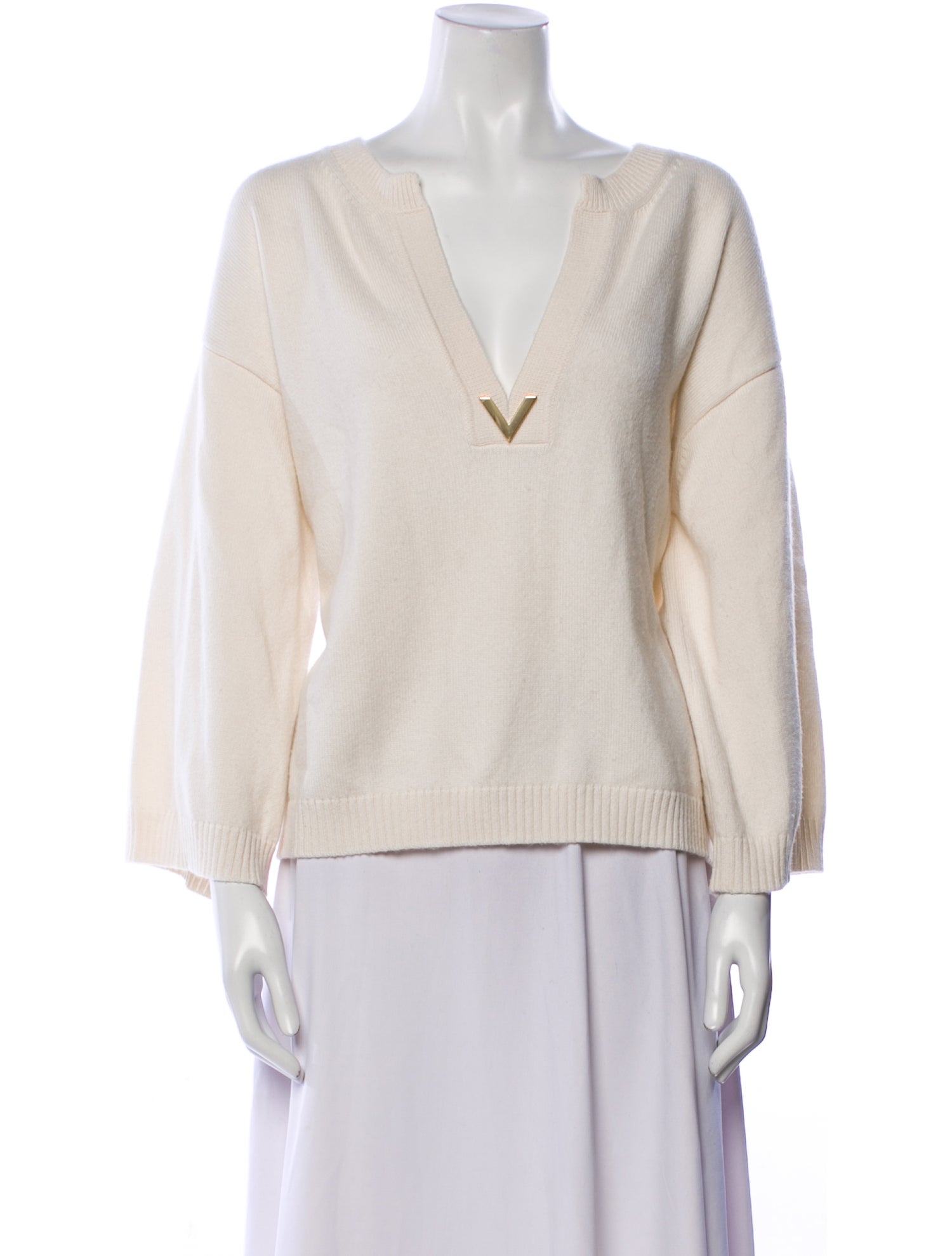 Valentino Cashmere Plunge Neckline Sweater