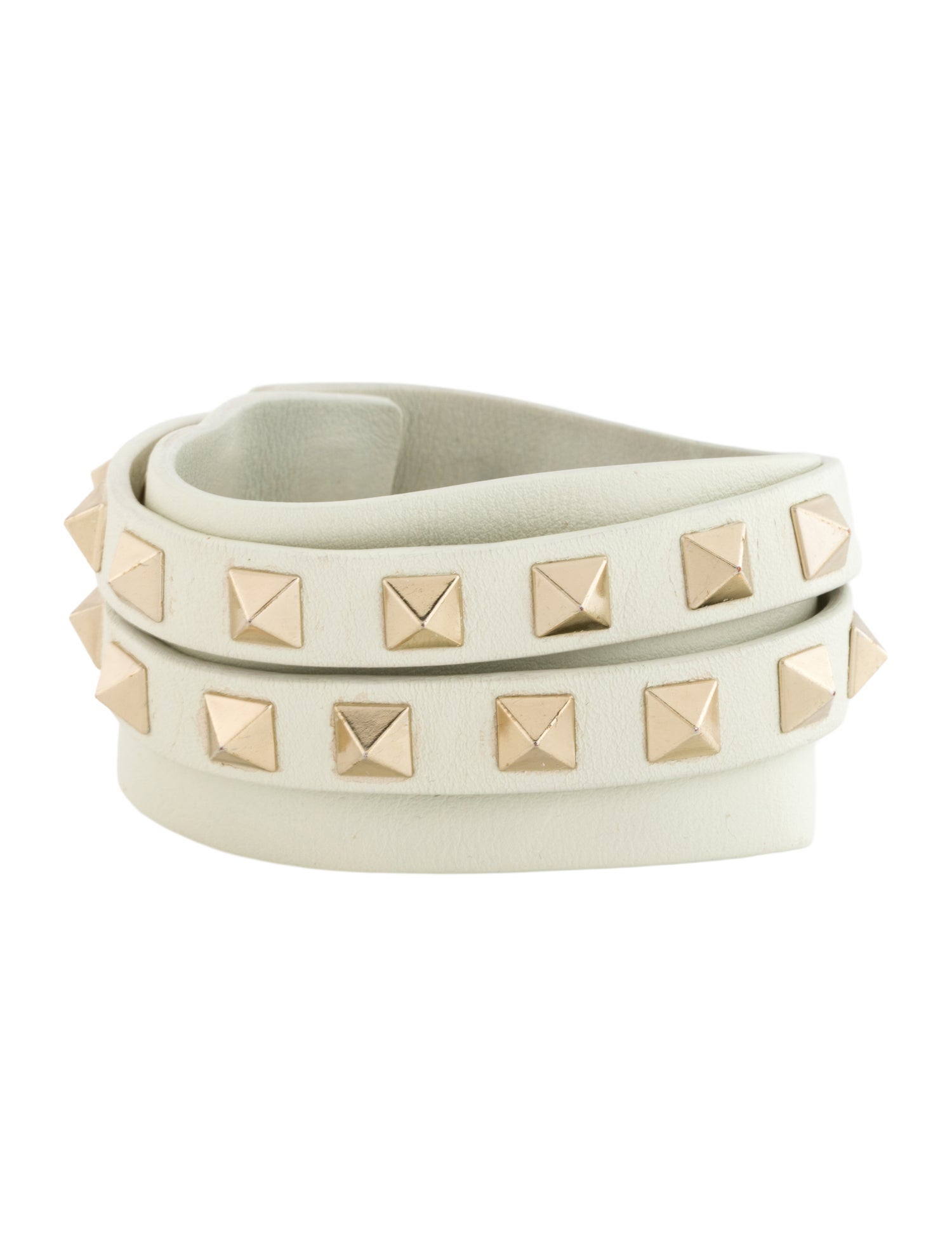Valentino Leather Wide Rockstud Double Wrap Bracelet