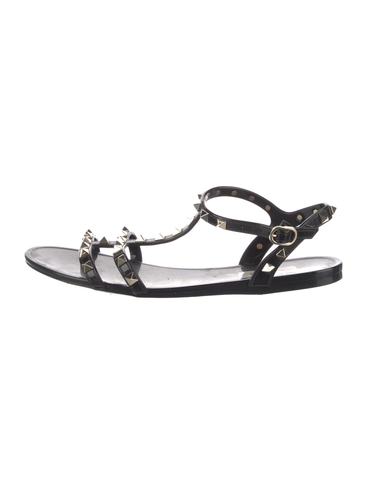 Valentino Rockstud Accents Rubber T-Strap Sandals