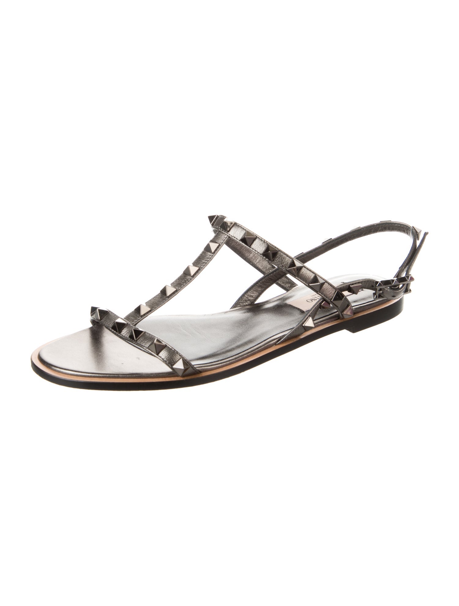 Valentino Rockstud Accents Leather T-Strap Sandals