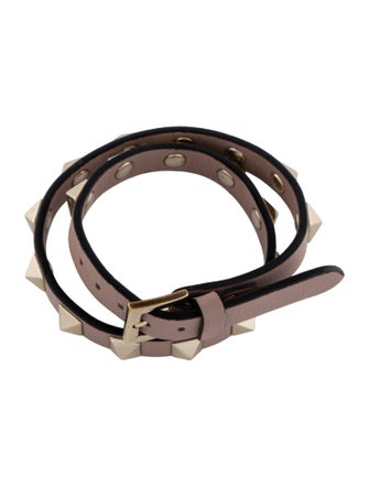 Valentino Rockstud Double Wrap Leather Bracelet