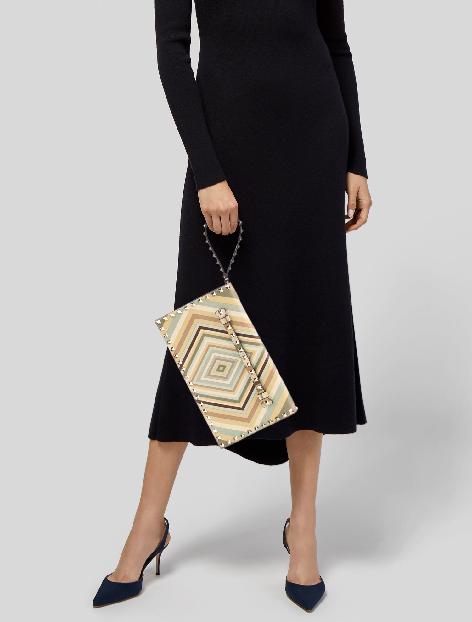 Valentino Rockstud Leather Rockstud Flap Wristlet Clutch Medium