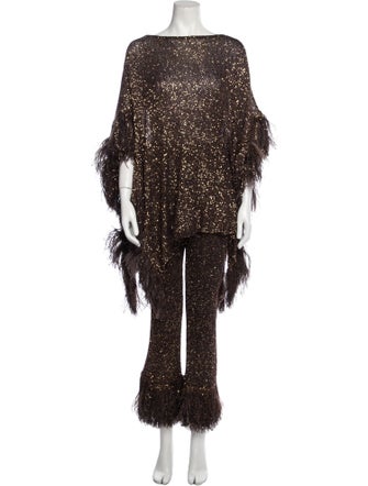 Valentino Feather Trim Pantsuit