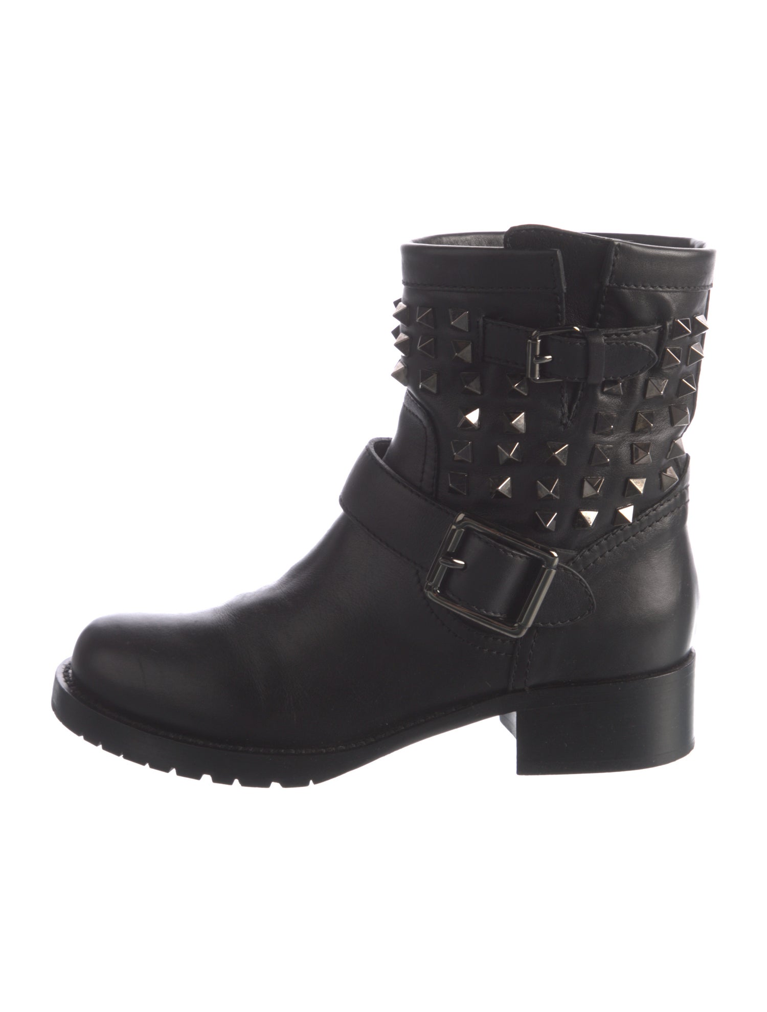 Valentino Rockstud Accents Leather Moto Boots