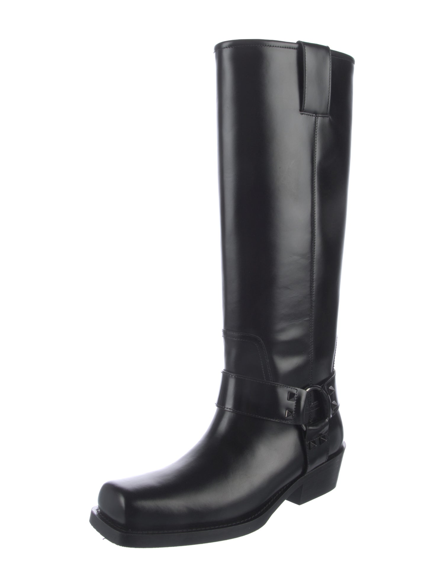 Valentino Rockstud Accents Leather Riding Boots