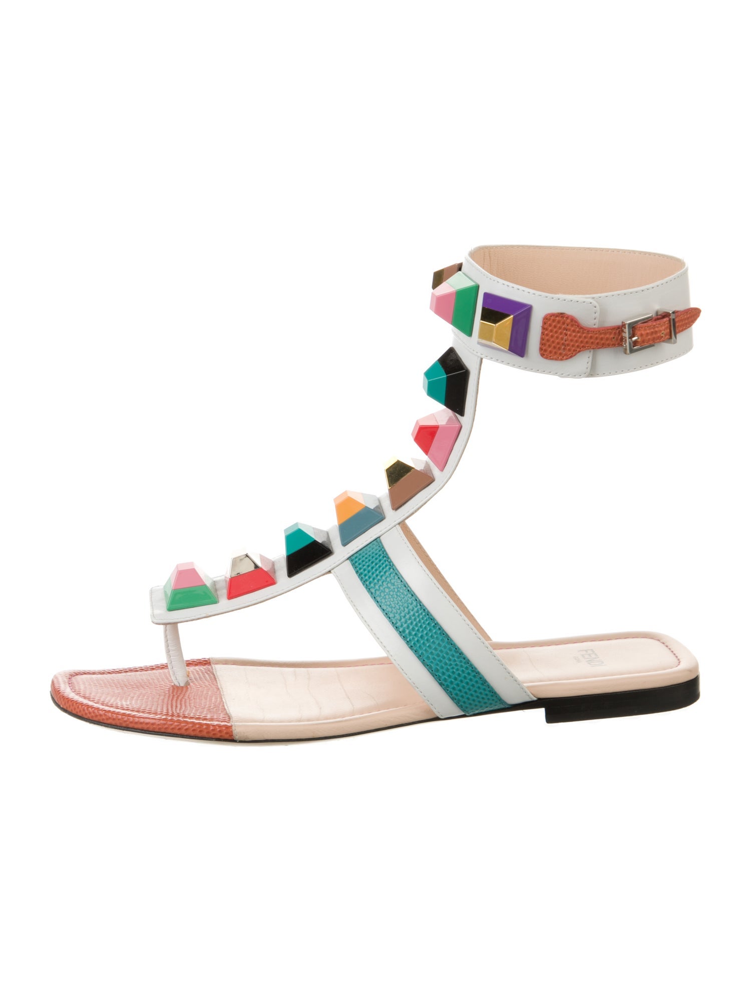 Fendi Leather Patterned Gladiator Sandals