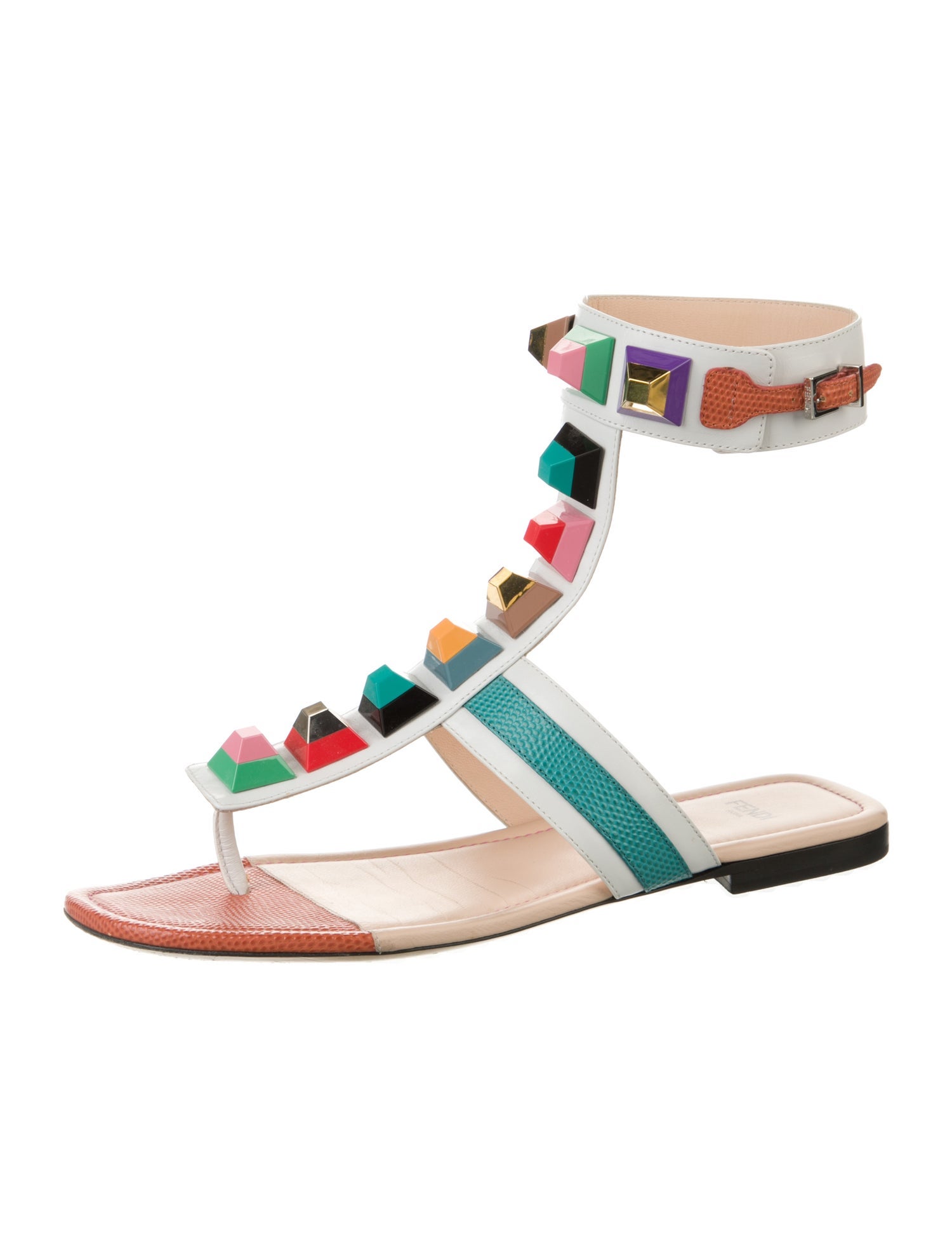 Fendi Leather Patterned Gladiator Sandals