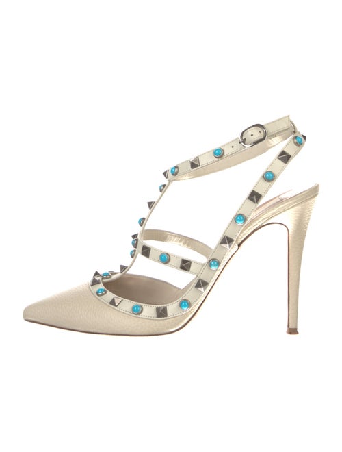 Valentino Rockstud Accents Leather T-Strap Pumps