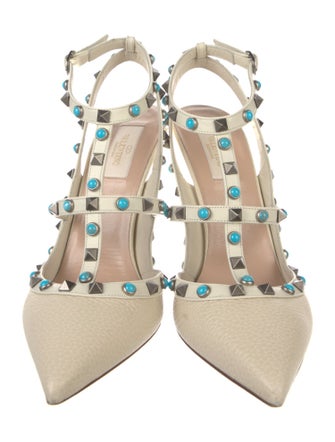 Valentino Rockstud Accents Leather T-Strap Pumps