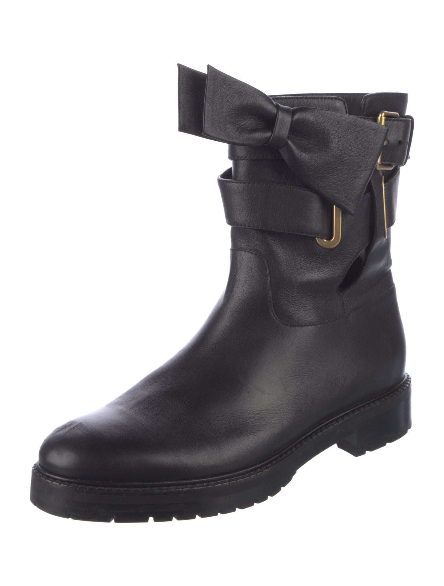 Valentino Leather Bow Accents Moto Boots