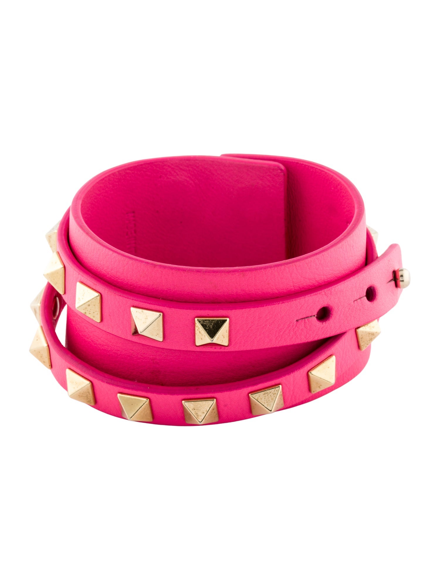Valentino Leather Wide Rockstud Double Wrap Bracelet