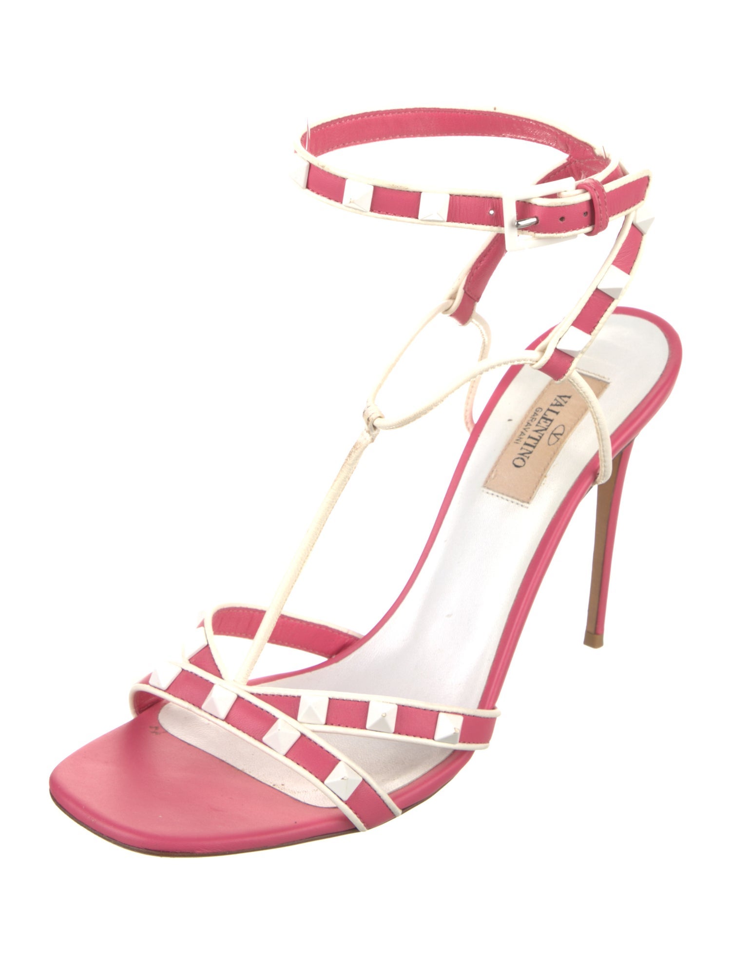 Valentino Rockstud Accents Leather T-Strap Sandals