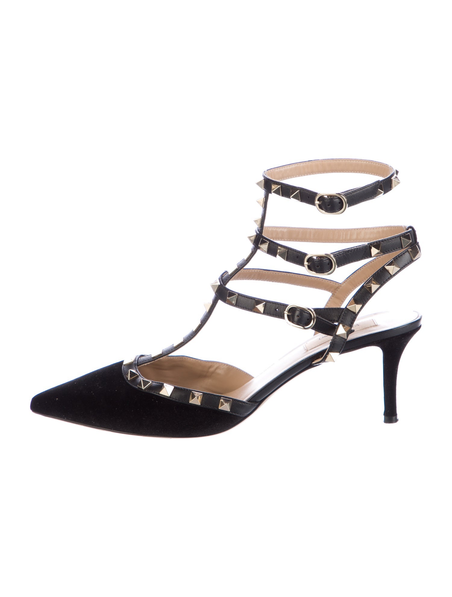 Valentino Rockstud Accents Velvet T-Strap Pumps