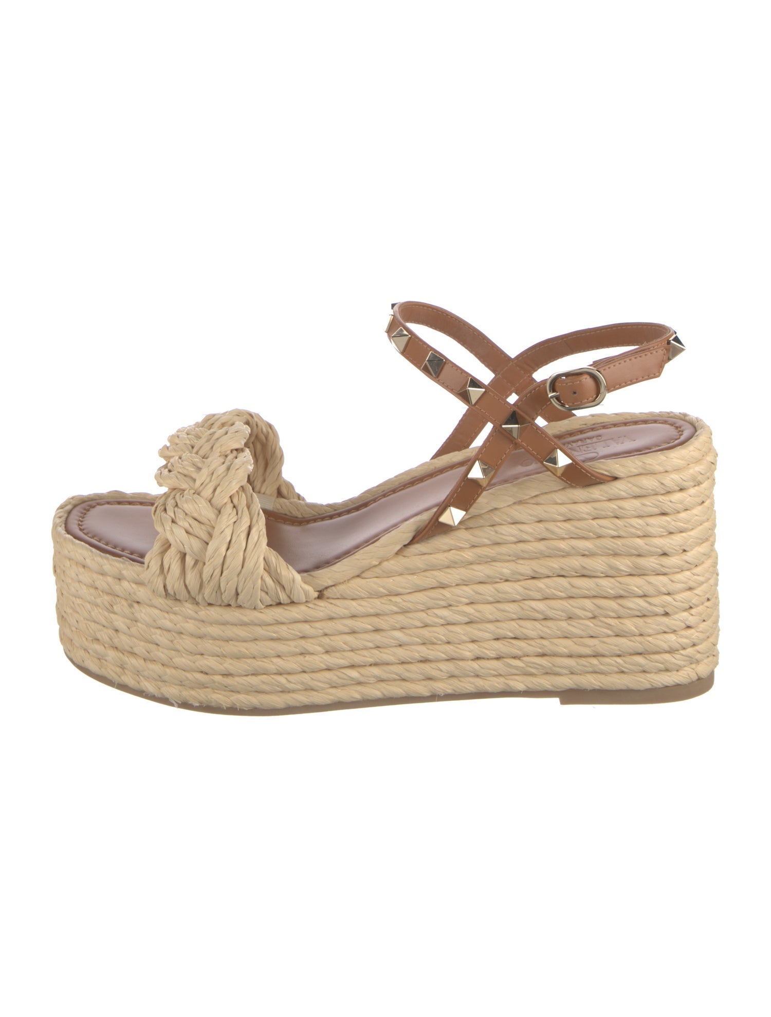 Valentino Rockstud Accents Straw Espadrilles