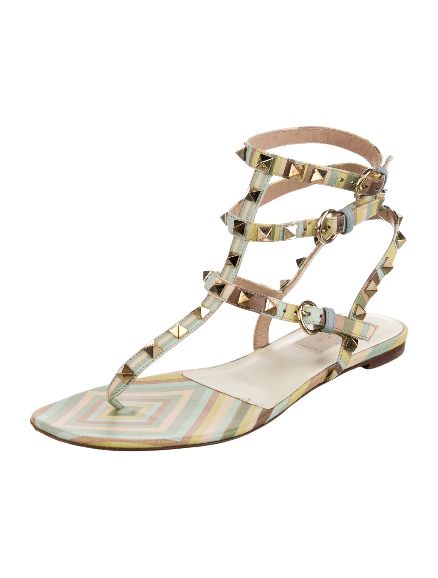 Valentino Rockstud Accents Leather Gladiator Sandals