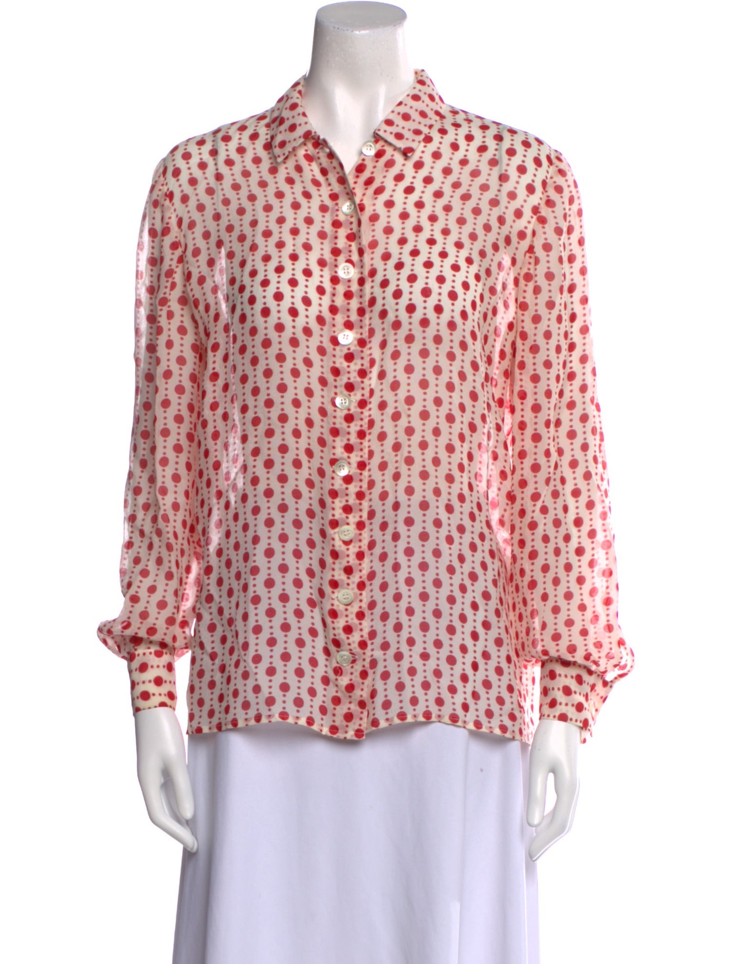 Valentino Silk Polka Dot Print Button-Up Top