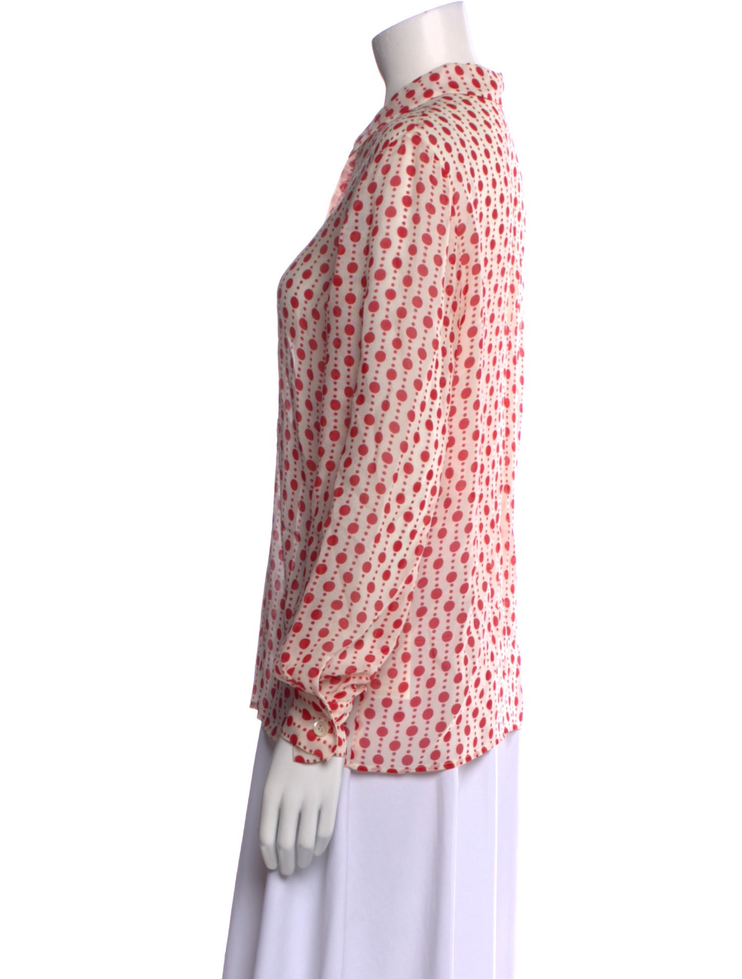 Valentino Silk Polka Dot Print Button-Up Top