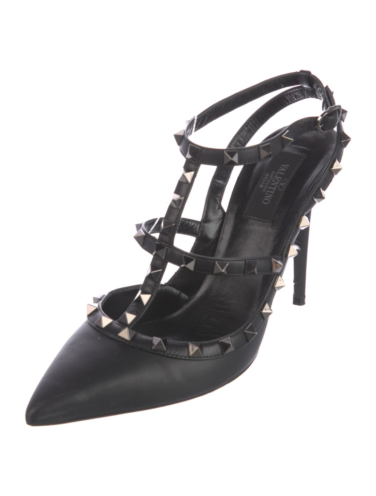 Valentino Rockstud Accents Leather T-Strap Pumps