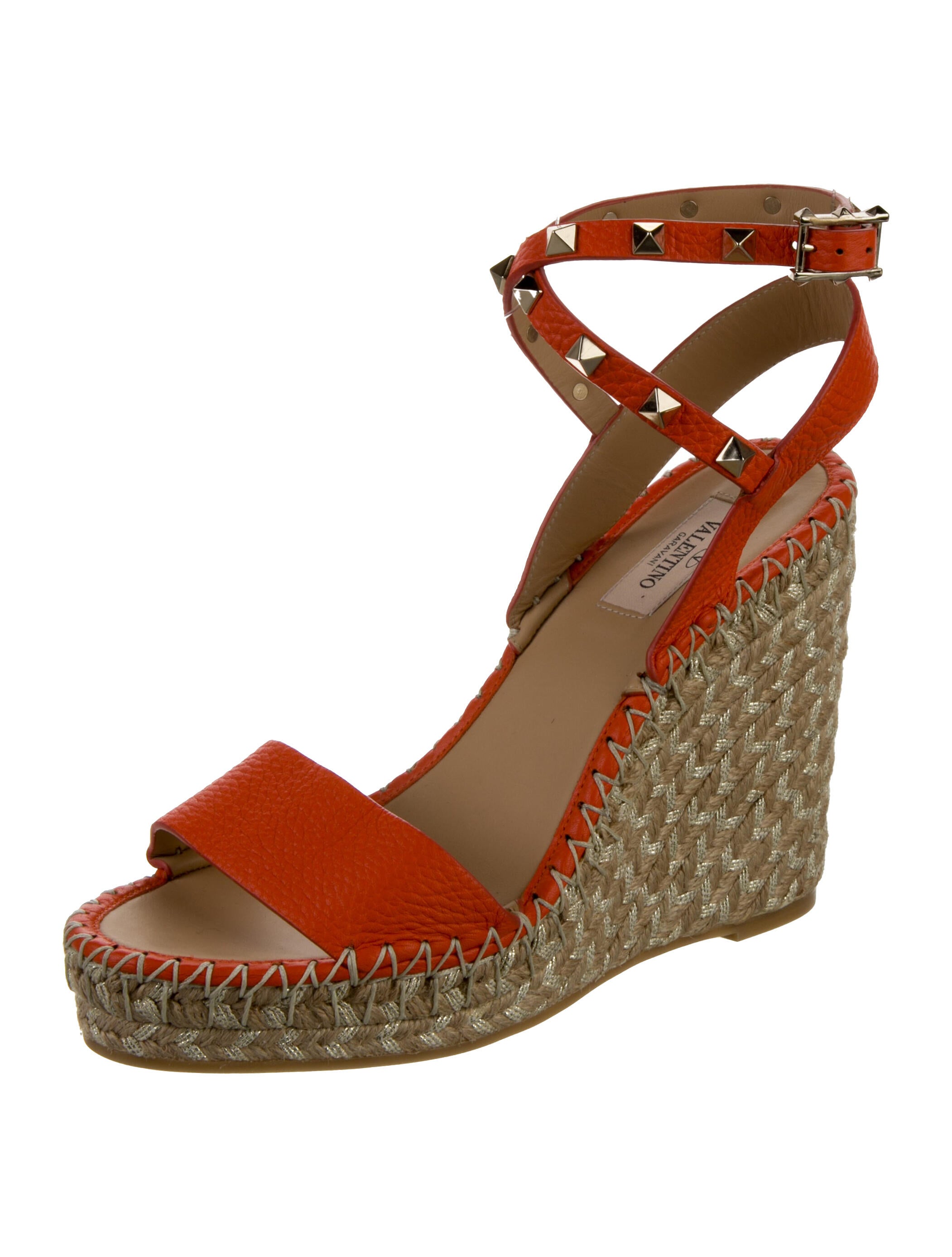 Valentino Rockstud Accents Leather Espadrilles