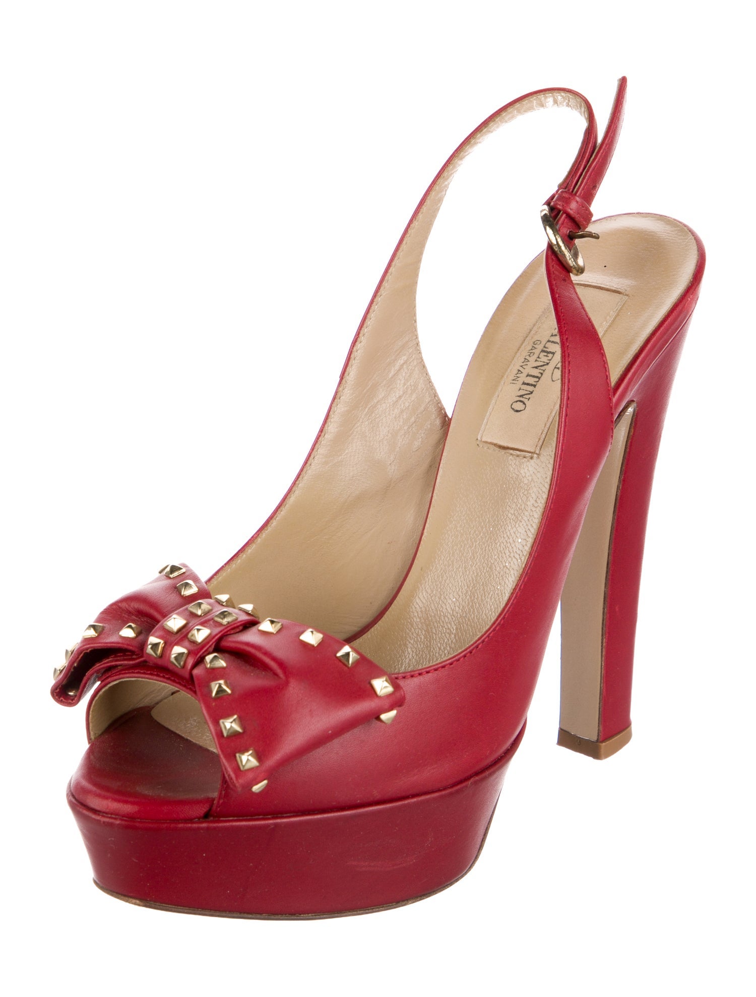 Valentino Rockstud Accents Leather Slingback Pumps