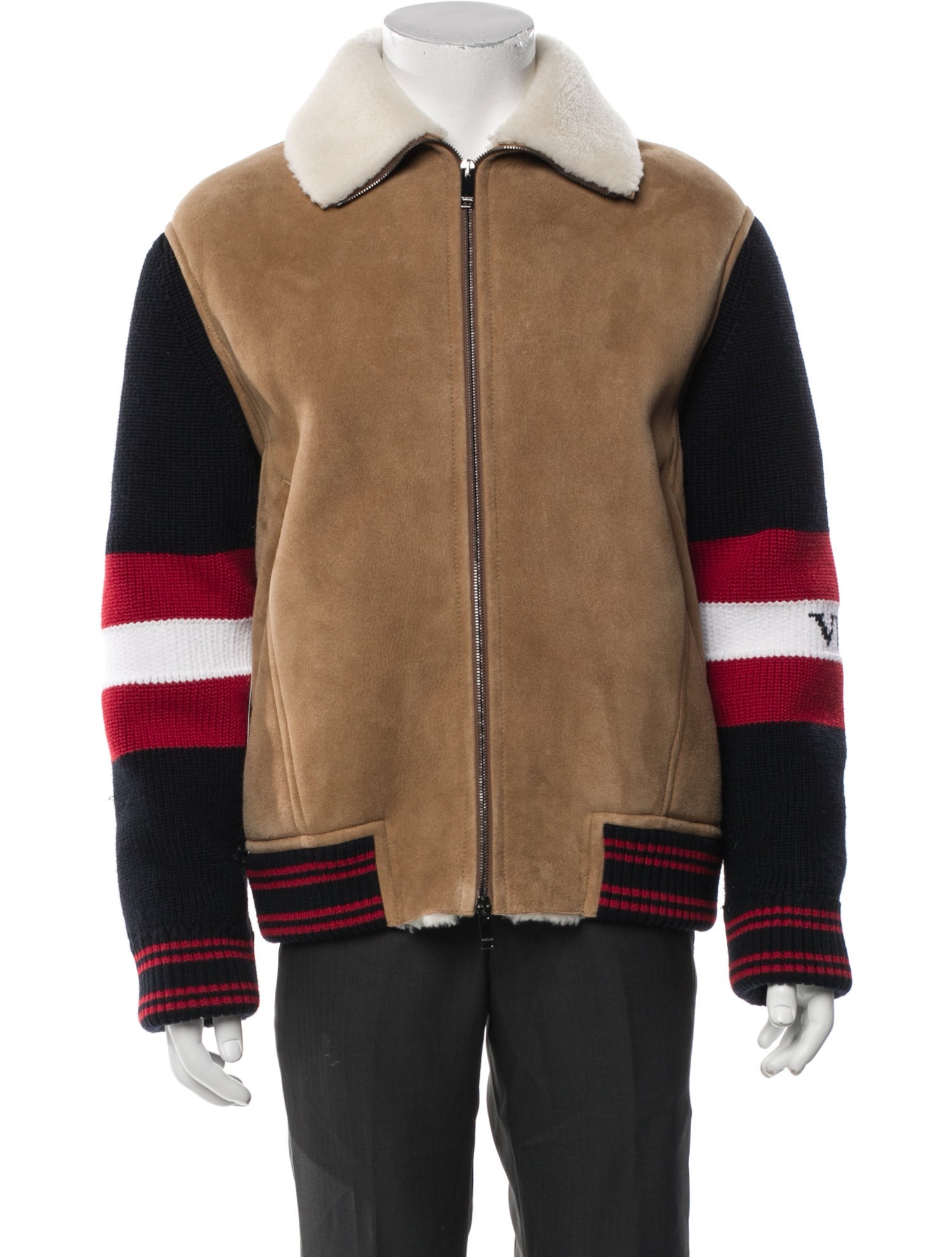 Valentino Shearling Paneled Colorblock Pattern Varsity Jacket