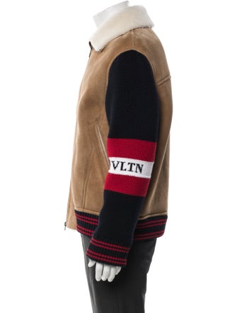 Valentino Shearling Paneled Colorblock Pattern Varsity Jacket