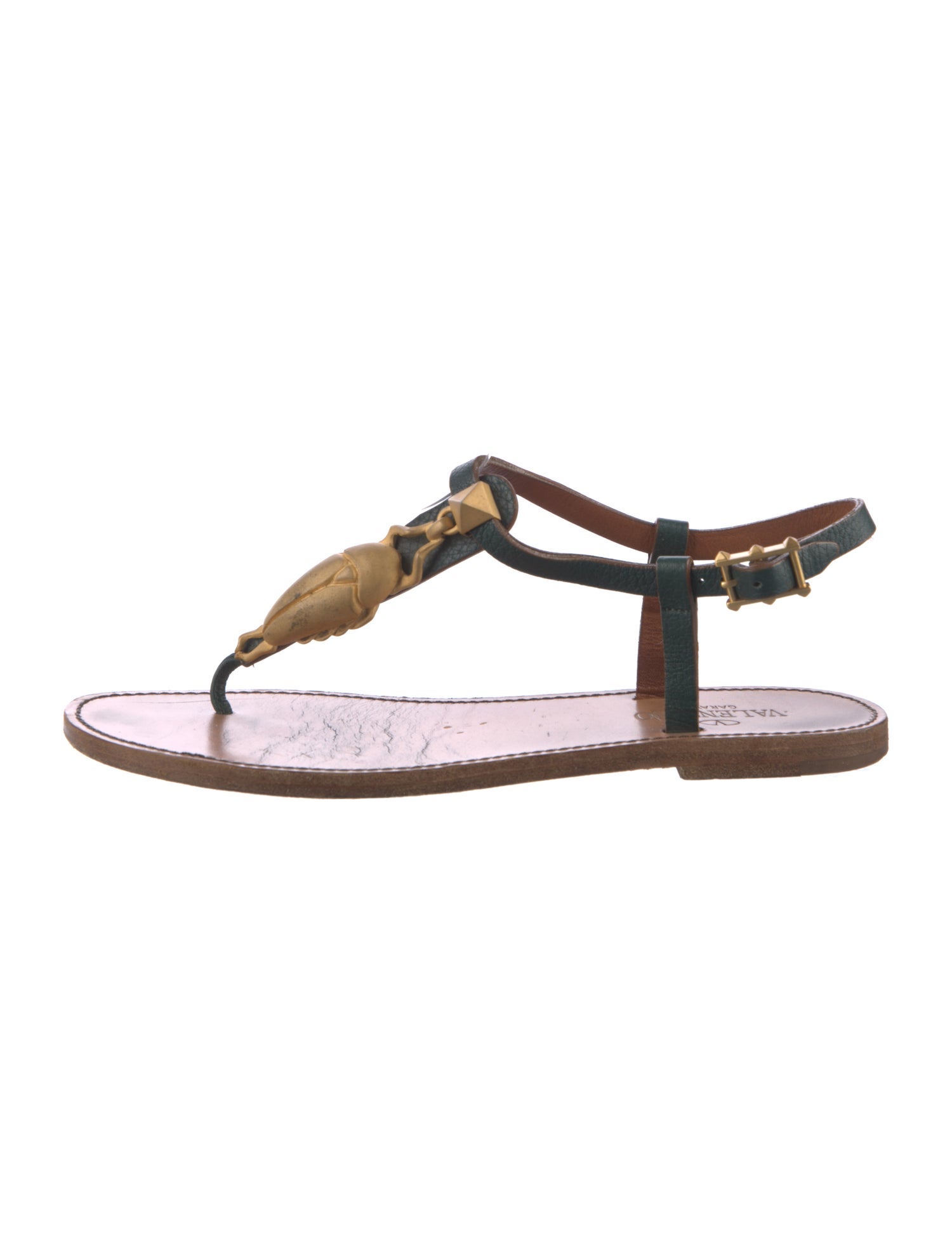 Valentino Leather Studded Accents T-Strap Sandals